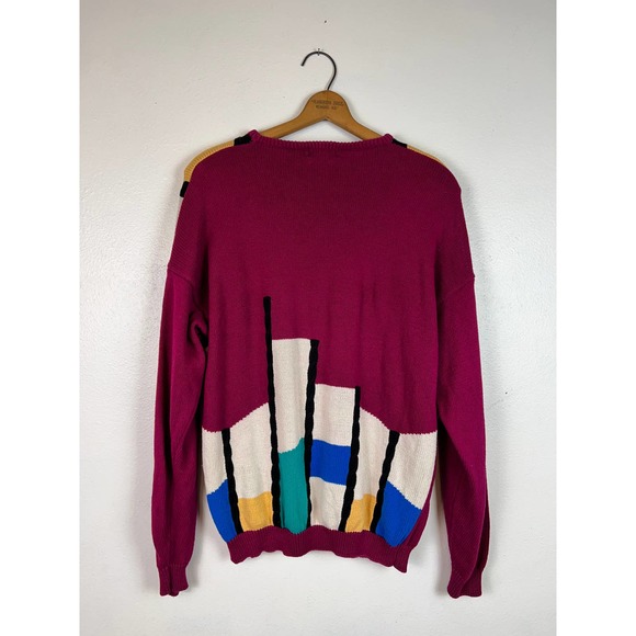 Vintage 100% Cotton 80s Stanley Blacker Geometric Sweater Large - Picture 5 of 5